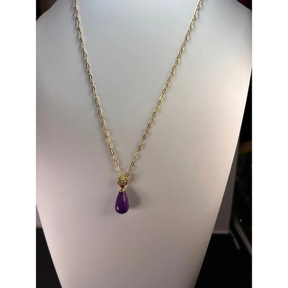 Phosphosiderite and CZ pendant with gold over sterling silver chain - Picture 5 of 11